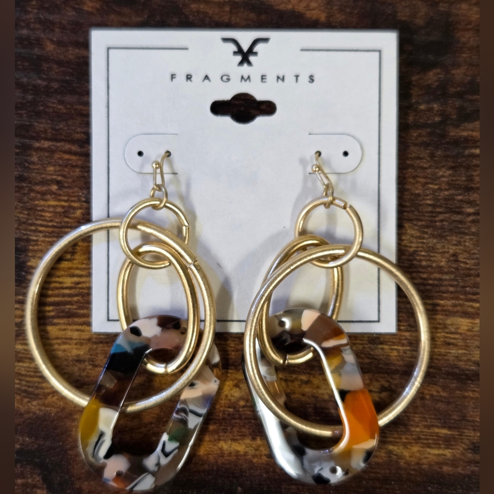 BOGO💖Fragments Goldtone and Multicolor Marbled Acrylic Earrings